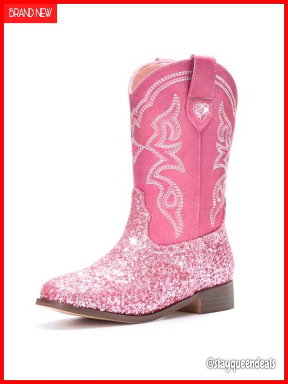 Kids Western Cowboy Boots Unisex Glitter Sequins Mid Calf Riding Shoes